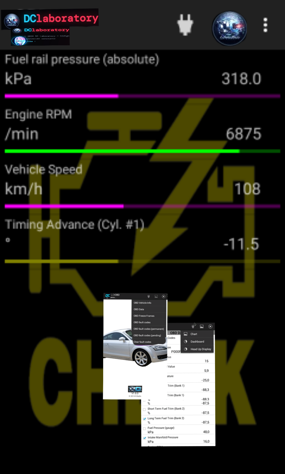 Lecturas OBD-II en vivo de DC-ELM327
