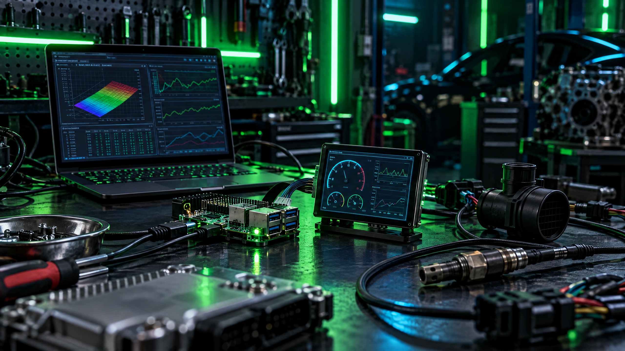Estación cyberpunk de Raspberry Pi para diagnóstico ECU