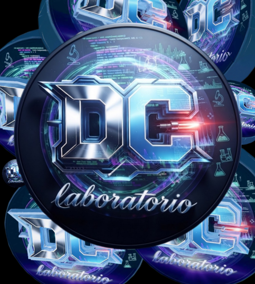 DC Laboratory con dibujos de laboratorio, circuitos y elementos 3D